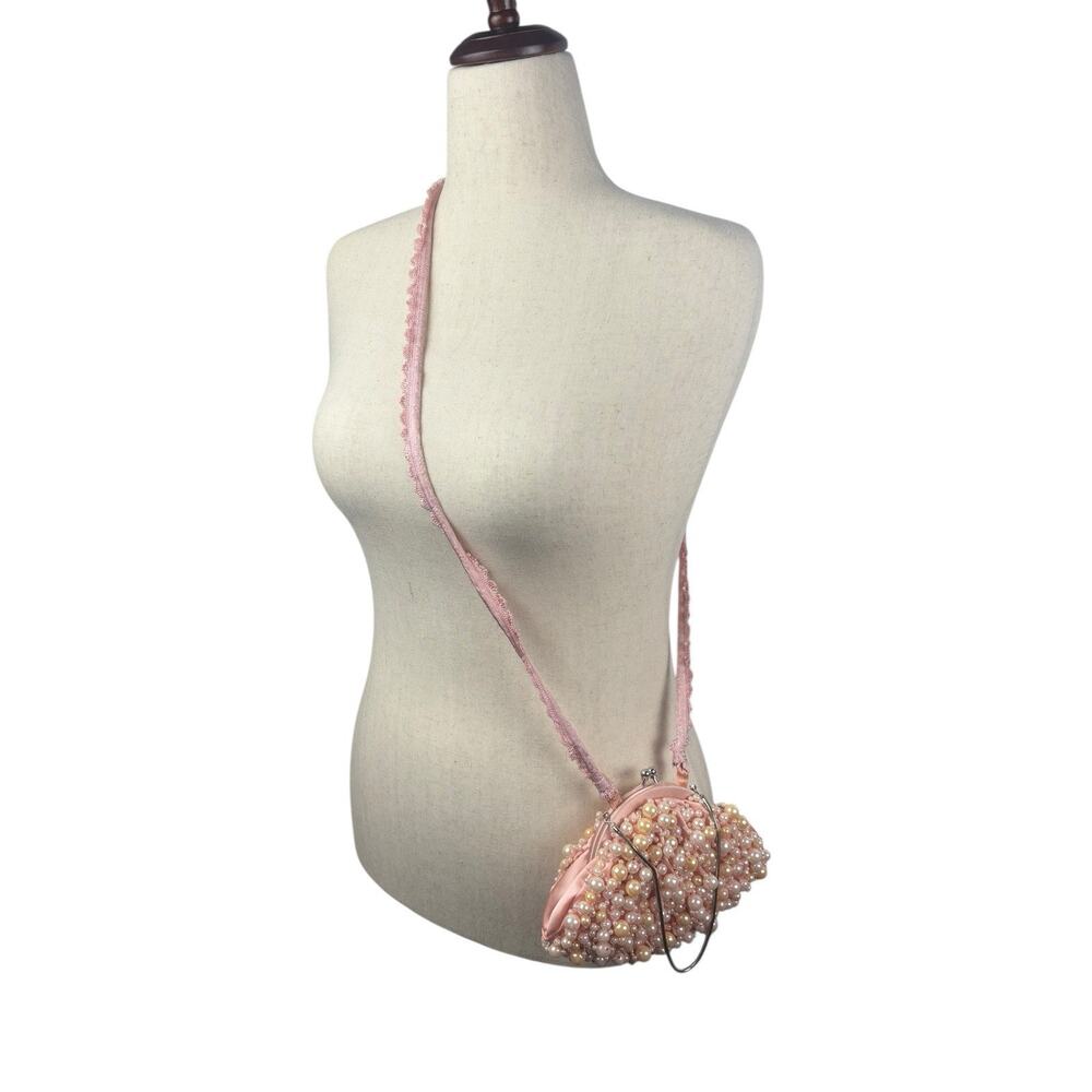 Carolee Antique Vintage Pink Ivory Pearl Kiss Lock Evening Bridal Wedding Purse - Picture 3 of 9